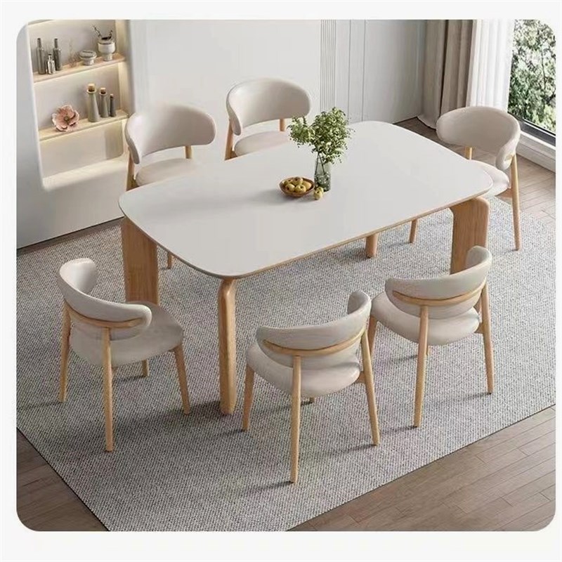 奶油餐桌实木g岩板餐桌椅小户型组合家用现代简约长方形饭桌桌子