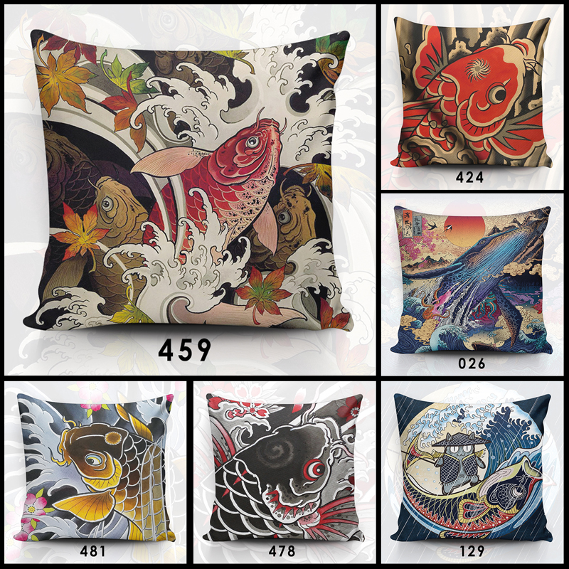 浪花抱枕鲤鱼纹身定制p枕头超柔毛绒双面印图客厅靠枕轻奢沙发靠