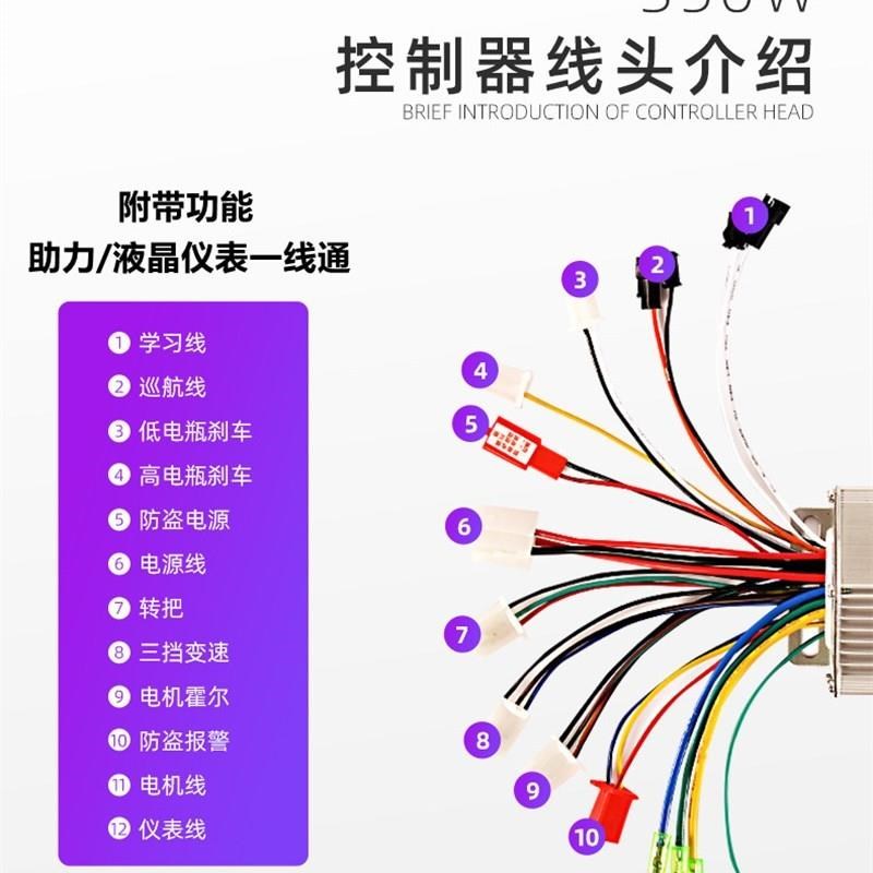正弦波矢量电动车控制m器 48v60v72v两轮车通用静音变频三模控制