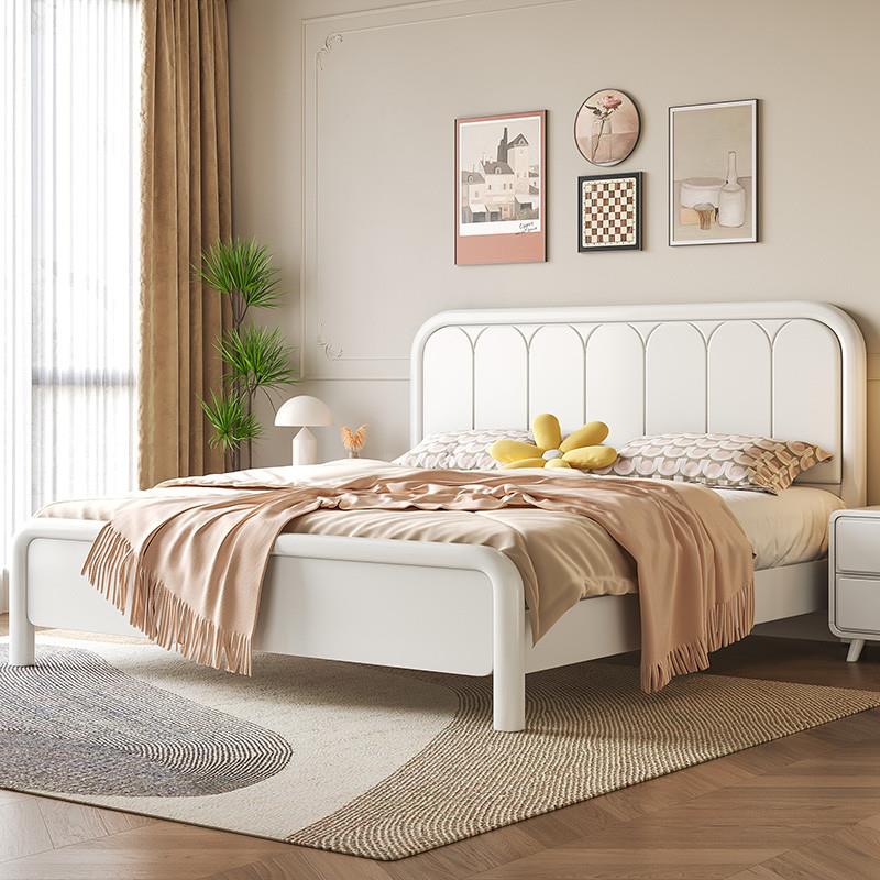北欧轻奢北欧白色榉木全实木床现代简约奶油风1.5m1米8双人大床主