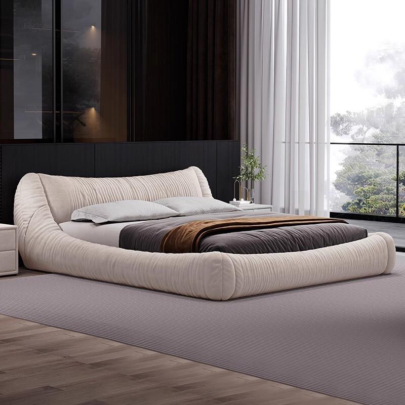 意式极简科技绒布艺床奶油风高级豪华主卧室床榻榻米落地双人婚床