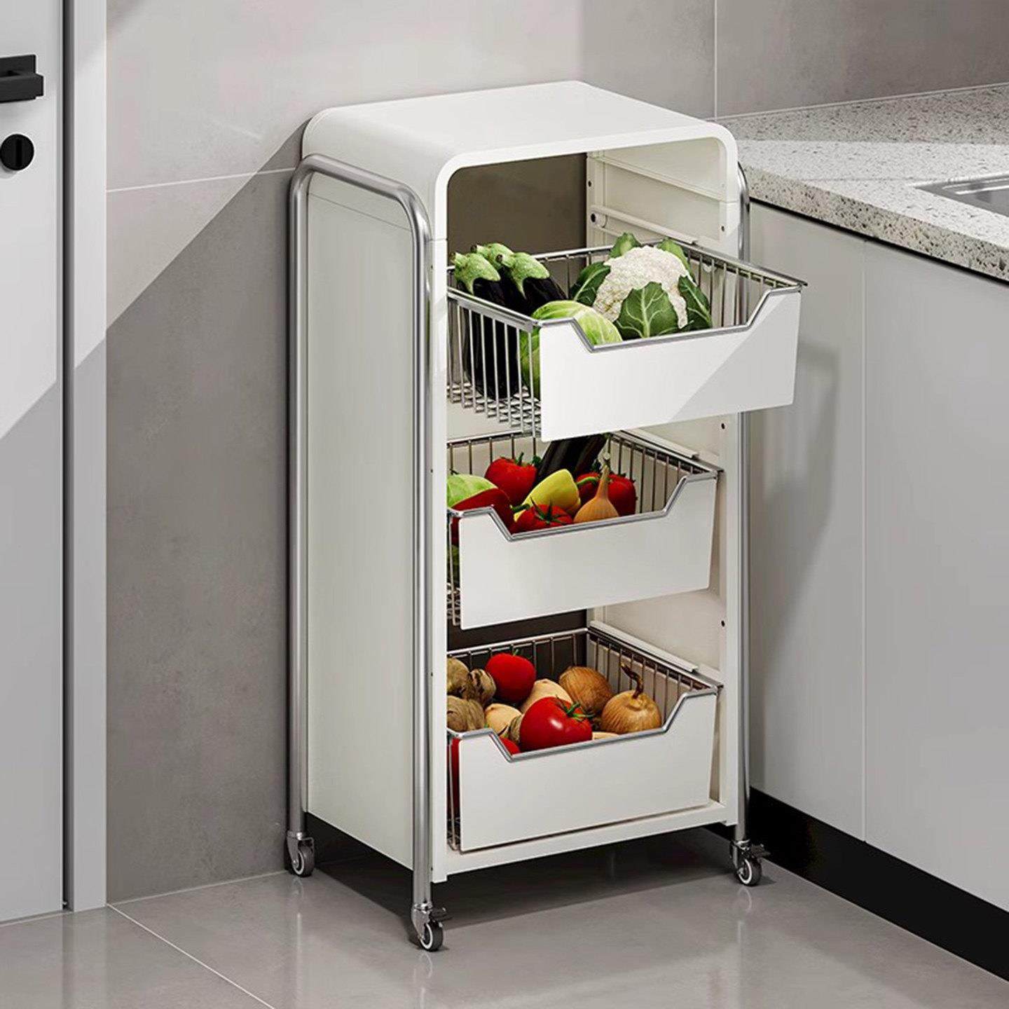 德国进口厨房蔬菜置物架落地多层家用水果收纳筐多功能可移动菜架