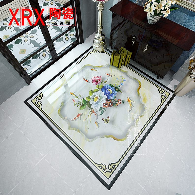 玄关瓷砖地砖地板砖案拼花新中式拼图定制九鱼图餐厅客厅微晶石图