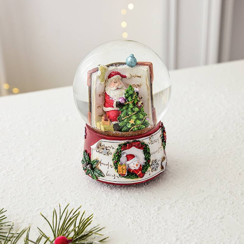 NUCHI跨境圣诞树脂八音盒桌面小摆件旋转圣诞树水晶球圣诞装饰品