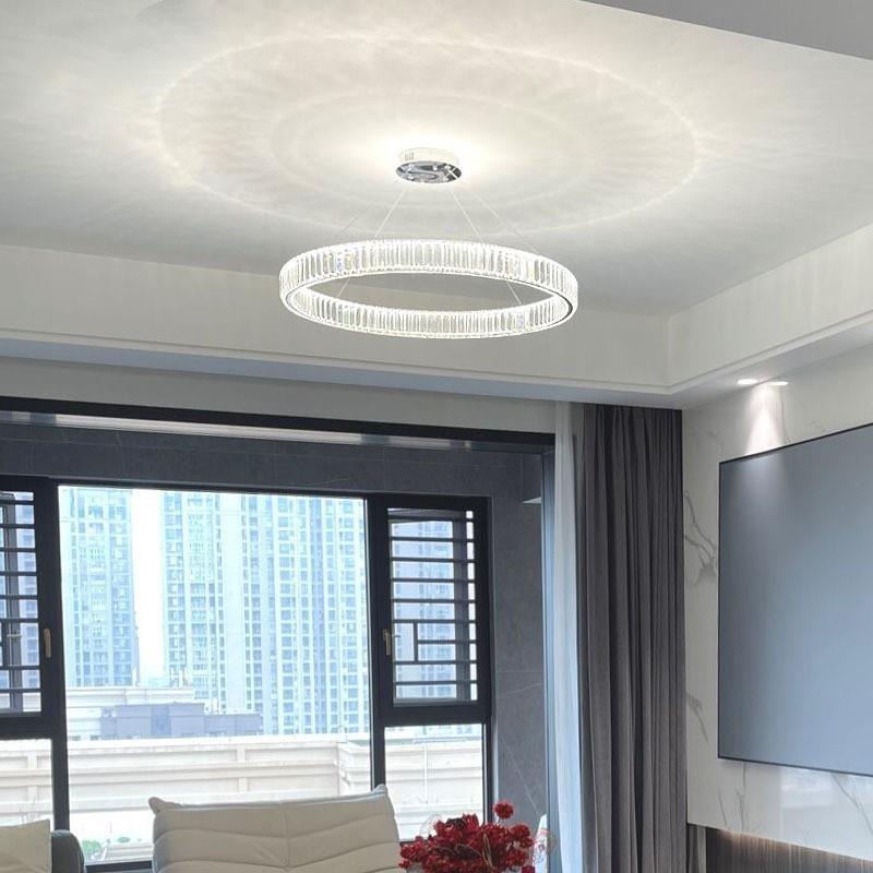 现代简Lighting约轻奢水晶灯形客灯意卧室餐厅灯具环复式式楼中厅