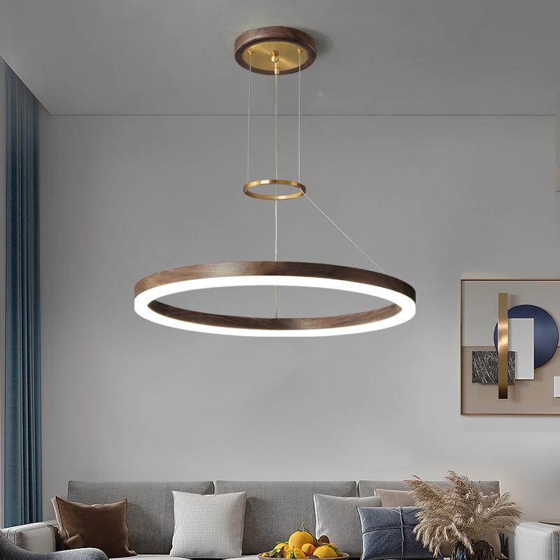 新中式厅吊灯设计客师轻奢简约灯黑胡桃实419灯木全铜气大餐厅圆