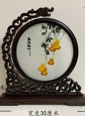 苏州特产工手苏绣刺绣成品摆件台屏面双实木桌面整PDD10249体橱柜