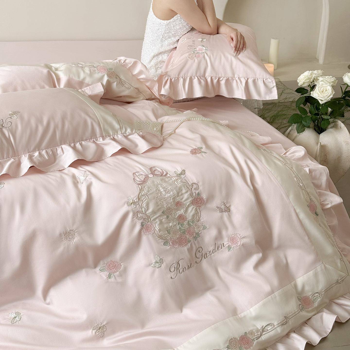 公主床风长绒被棉全棉四套刺绣纯棉套单四件件套纯棉全DSQ6-MI棉