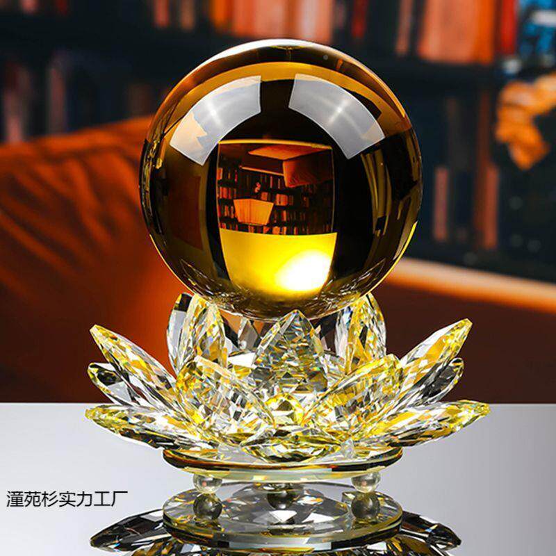 莲花宝莲灯品座件水晶球摆家装饰可转动潼苑杉实居客厅电视柜玄关
