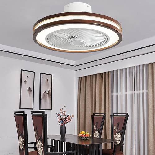 新式风扇灯复97古卧室书房办公室带电风扇桃灯胡木色实木吸中吊顶