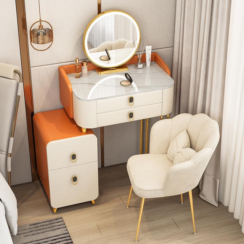 现代户简约轻奢43223433小型卧室梳妆台实奶木板化妆桌收纳柜一体