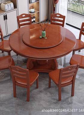 中实餐桌家用小户型带转酒木店15WOD人大圆桌饭式店圆盘餐桌吃饭