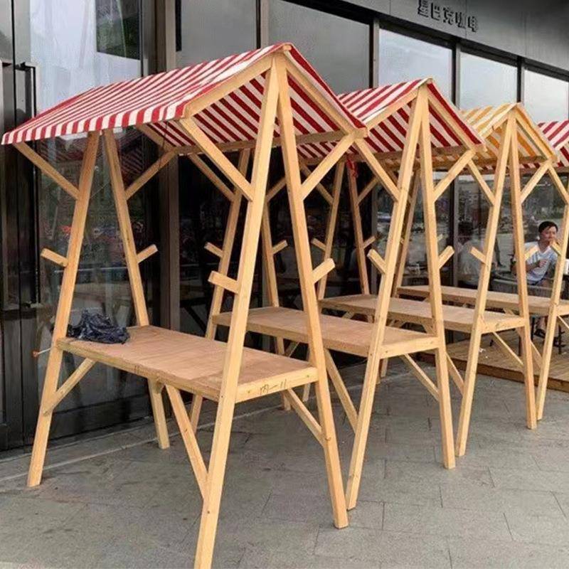 吃集摊位木质活动棚667架摊夜市摆小推车户外市集折叠市货架小展