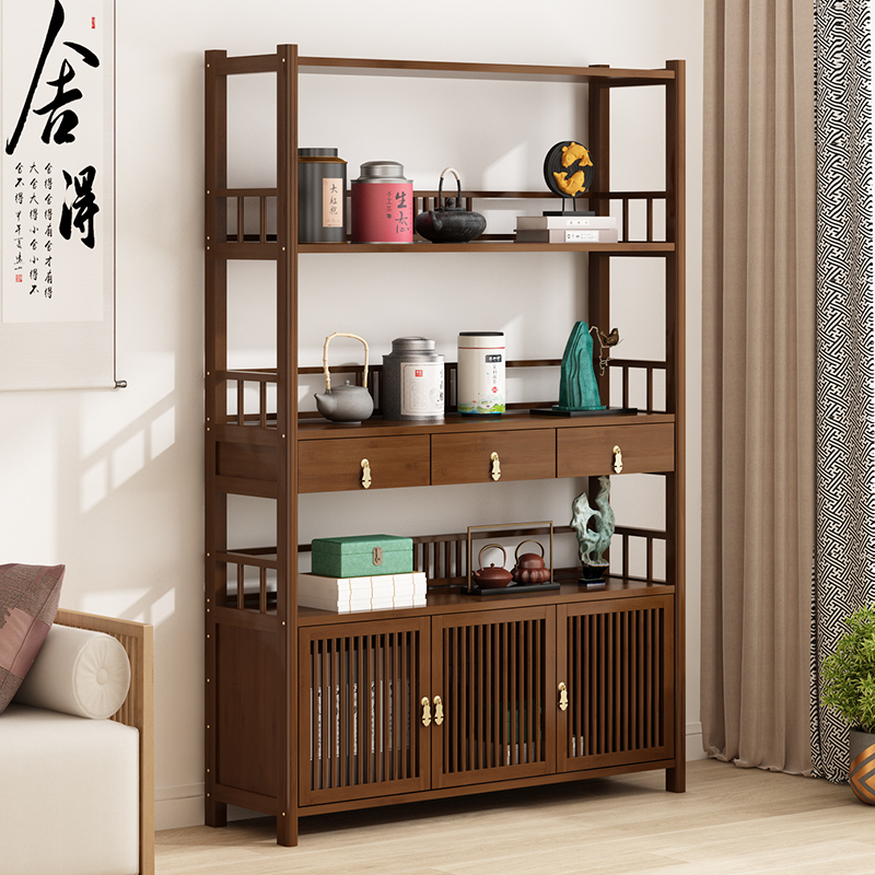 楠竹博古架新g中式茶桌实木组合多宝阁茶室多层现代简约书架置物