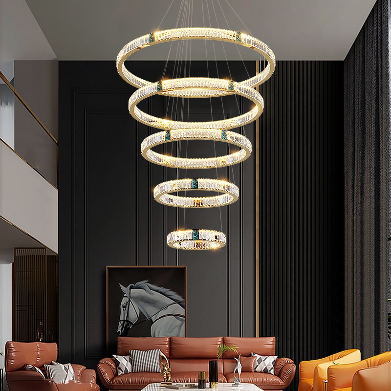 复试复式楼客厅灯水晶大s吊灯挑空挑高现代轻奢楼中楼别墅豪华主