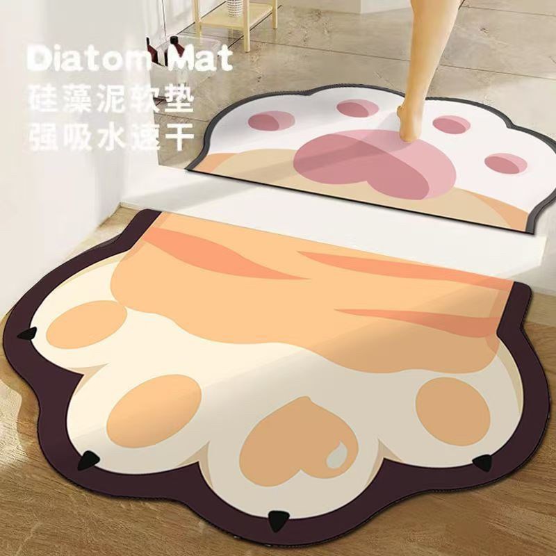 硅藻泥地c垫可爱猫爪浴室吸水地垫洗澡防滑垫厨房卫生间门垫硅藻
