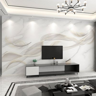 墙纸定制b3d立体大理石纹羽毛电视背景墙壁纸客厅壁布装饰墙布壁