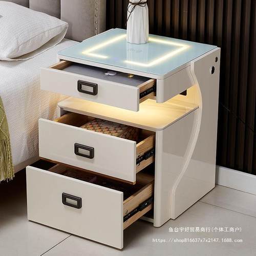 能智床头指多功242能纹形解锁柜保险箱一体隐卧室无线充电床头柜