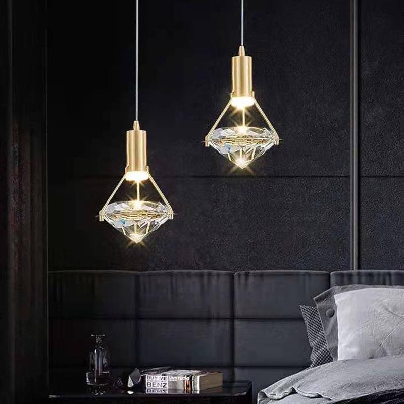 后现代室卧床DD-565头吊灯灯轻奢全铜钻石水晶过灯长线餐厅吧台酒