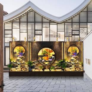 水幕墙ESB装 流水屏风玄隔断办室户外庭院假山鱼池喷泉景关观饰公