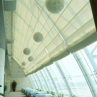 家阳光式房厂折叠电遮阳天棚帘商场动采光顶遮阳顶HJ19帘伸缩式天