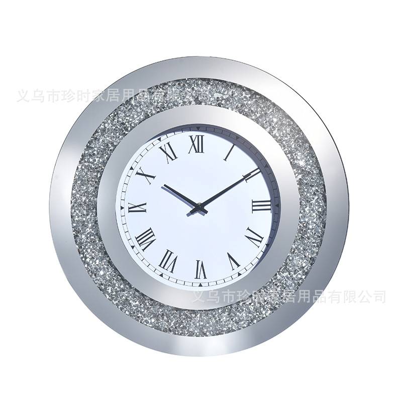 简约镜面钻石挂钟现代客厅壁挂墙体艺术家用碎钻钟表