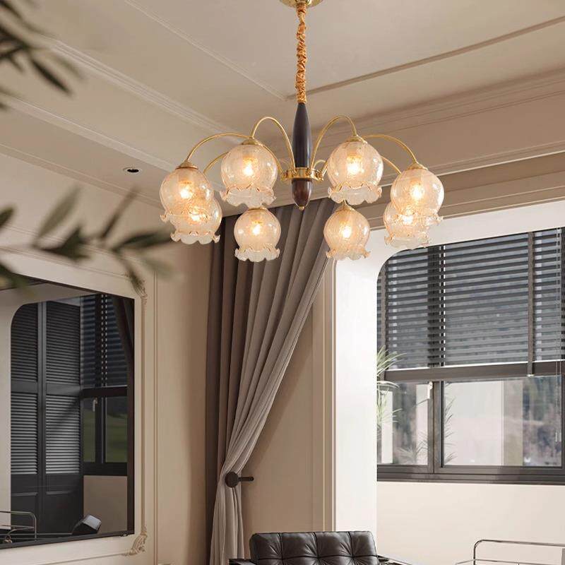 135铃兰古复浪实木全铜吊灯艺日式术花朵大厅灯饰中古创意漫客厅