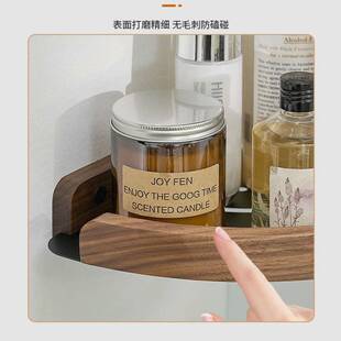 黑胡桃木浴室置物架厕所实木三角篮免打孔转角置物架双层壁挂角架