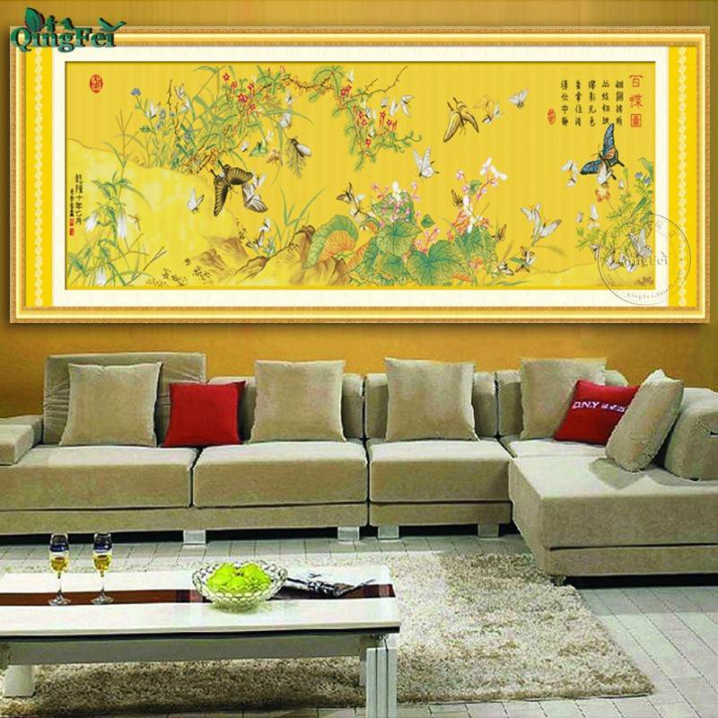 青飞精准印布百蝶图十字绣新款手工线绣大幅国画名画客厅展厅挂画