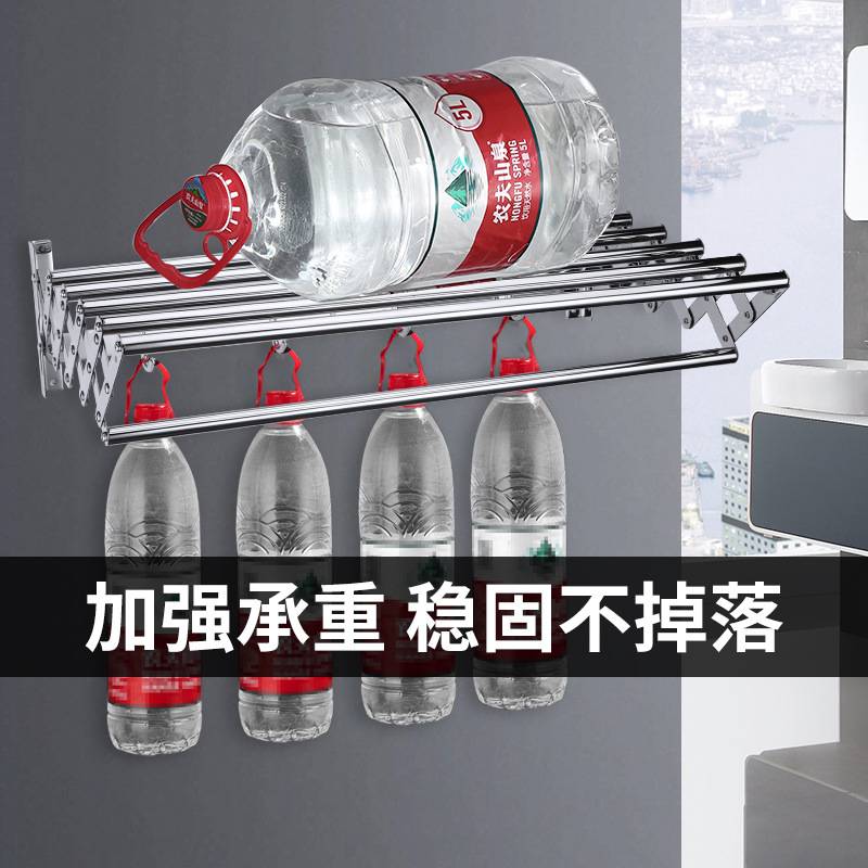 不锈钢加厚伸缩毛巾架浴巾架卫生间浴室双层置物带挂钩伸缩收纳