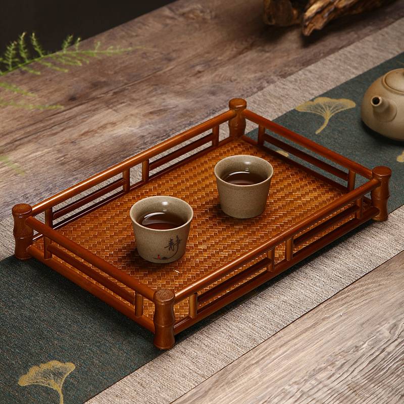 竹制品竹编茶盘手工编织干泡台奉茶盘家用长方形茶具收纳盘竹托盘