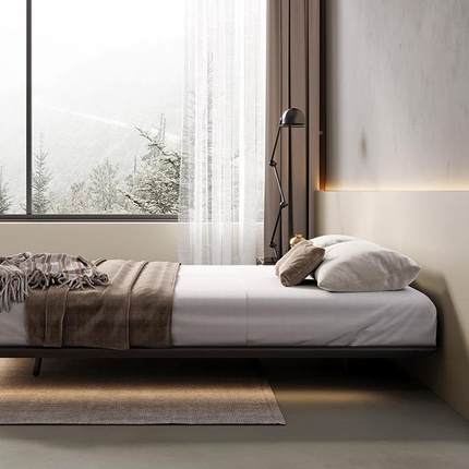 极简无床XF-101应头室卧悬浮床主卧奢现代简约轻带感灯白蜡木实木