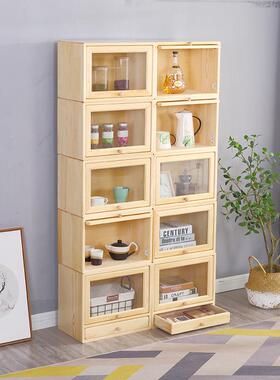 全实木格子柜由组合收纳WVL柜自由储物柜易小木柜简玻璃书组合自