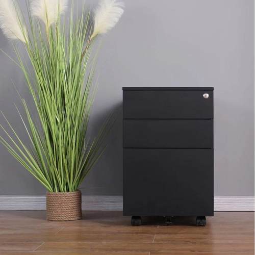 款新铁皮文办柜桌件下三抽屉钢制活动柜IJI带锁小柜子储物公室收