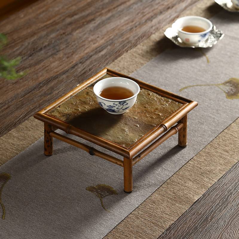 竹制石面茶盘岩石台面壶承干泡台茶具收纳盘梅鹿竹干泡盘茶道配件