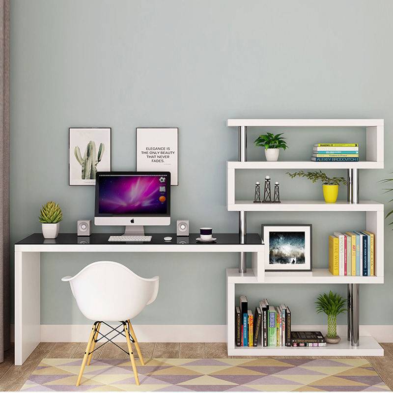 电脑台式桌旋转卧室学生写字桌转角书桌书架组合简约家用办公桌子