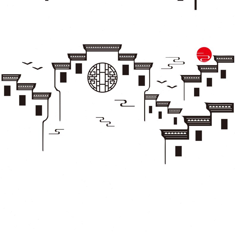 古典餐厅楼厢面墙壁墙贴画水墨装饰置酒江南饭馆背景布中式包建筑