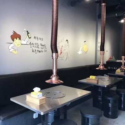 不锈钢箱商用火锅铁桶桶烧烤桌水方形凳子韩式烤肉桌煎肉配桌圆形