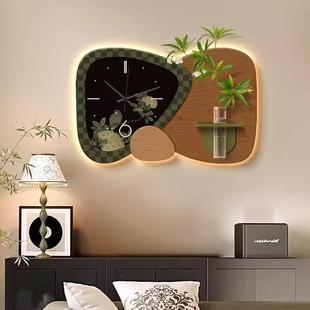 时运转创客厅钟挂钟中古风来ZA0510餐厅意水培绿植发光壁表画花鸟