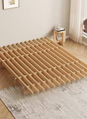 实木床现架代简XDO约加厚排骨架无头床榻床榻米家用主卧单双人鱼