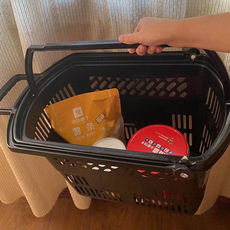 带超市购物篮手ltao6837提拉杆轮塑料筐篮手拉式大号买菜车子便店
