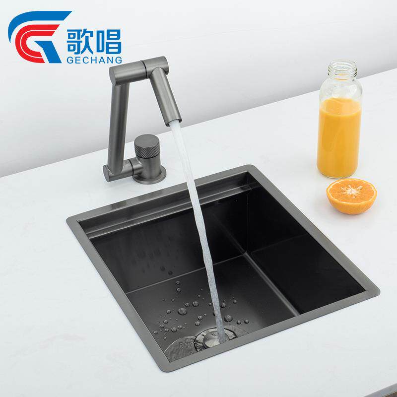 唱吧水槽餐边柜台你歌2933纳米小单槽水池中岛台隐形隐藏式迷带盖
