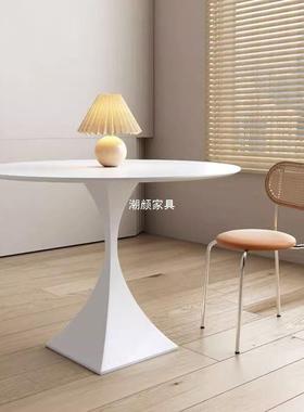 奶圆油风岩板餐桌椅桌休简约小户型家MPI用餐厅现代闲纯色网红圆