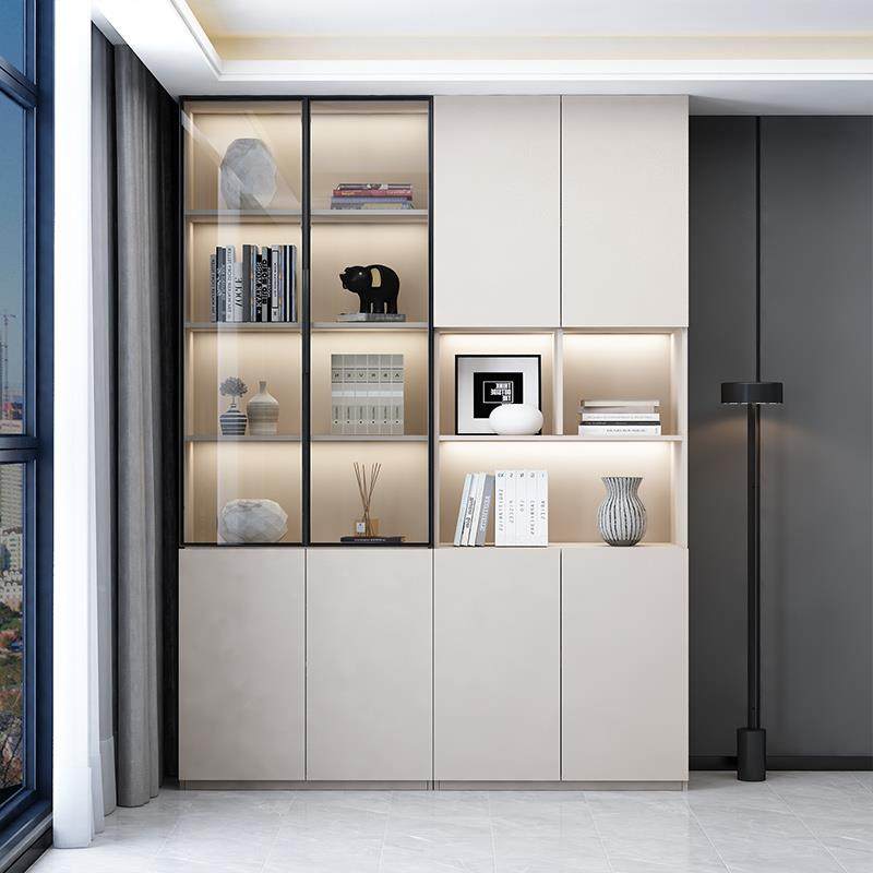 门0J防0.1尘书柜玻璃展示酒柜柜现代轻奢定制家用客厅一体组合整