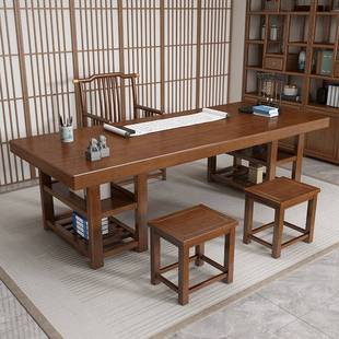 实木大板书桌写字桌新中式家用客厅书法桌卧室电脑桌办公室会议桌