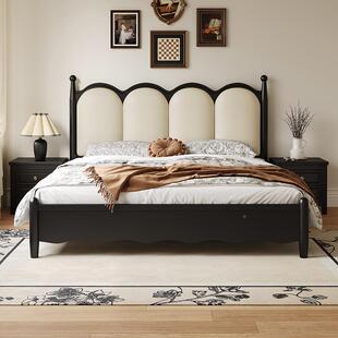 法式古实床简约1MTH218.5米橡胶单人床主卧中古风1.8米软靠木双木人复床