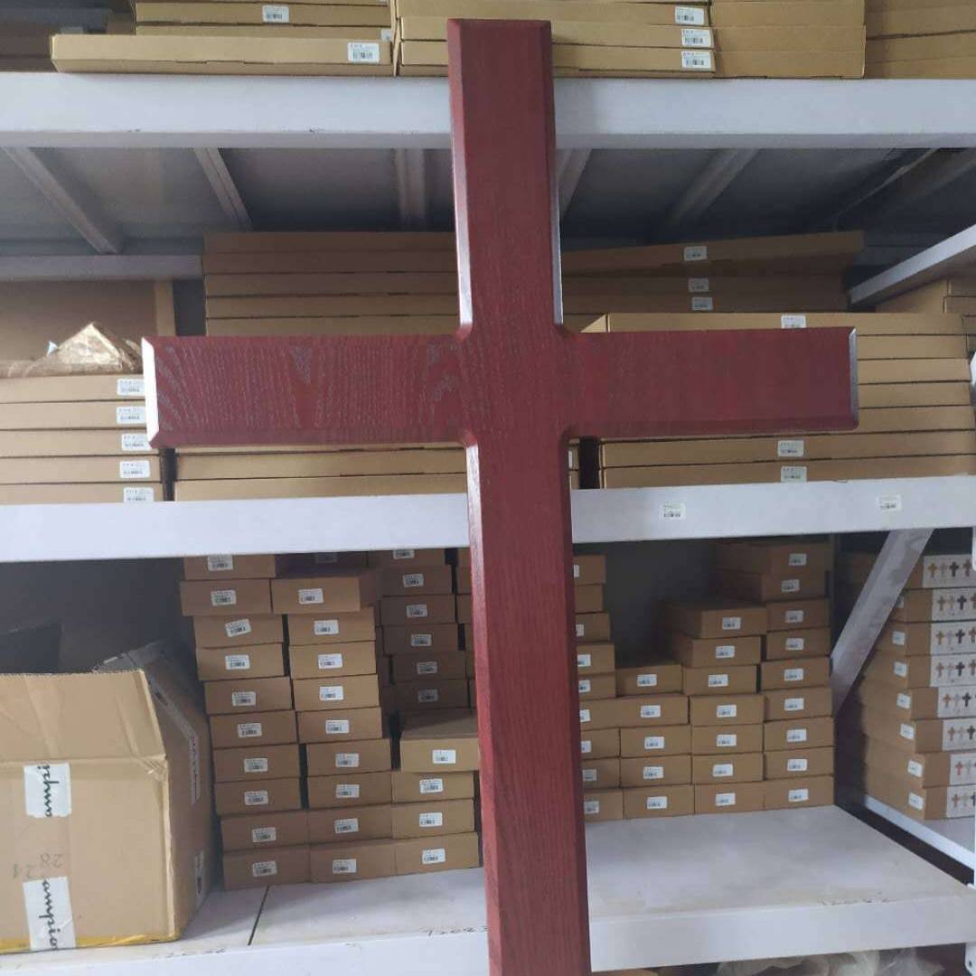 墙挂大号仿木纹十字壁饰场所教会用品无现货7-15天发货