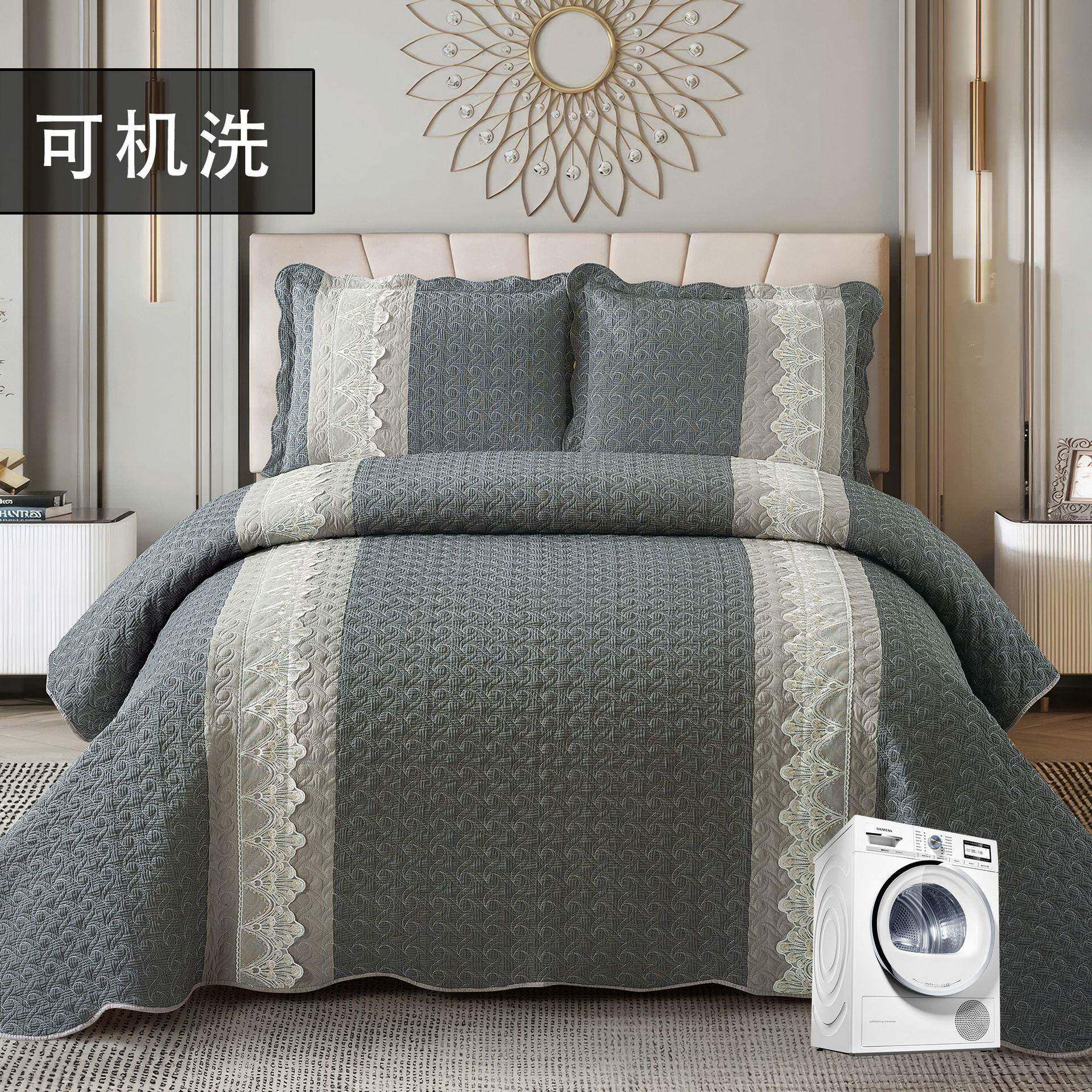 缝用被床上品泡泡绗布蕾丝床花边素色电脑刺绣三件套双面电脑绣花
