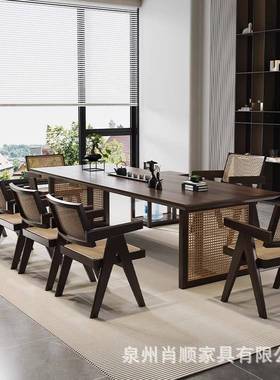 PIO茶桌椅组合家客厅茶台藤几用编茶接待泡茶桌实木大板茶桌