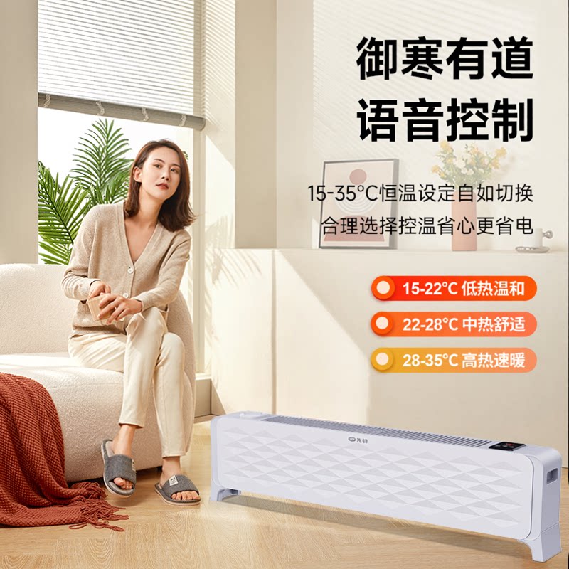 先锋家用石墨烯踢脚线电暖器客厅语音取暖器浴室电暖风机电暖气